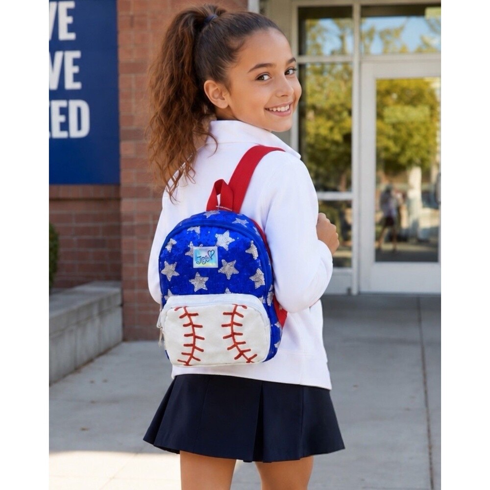 Baseball Backpack Blue Mini Sequin USA Flag American Stars Stripes Jojo Siwa